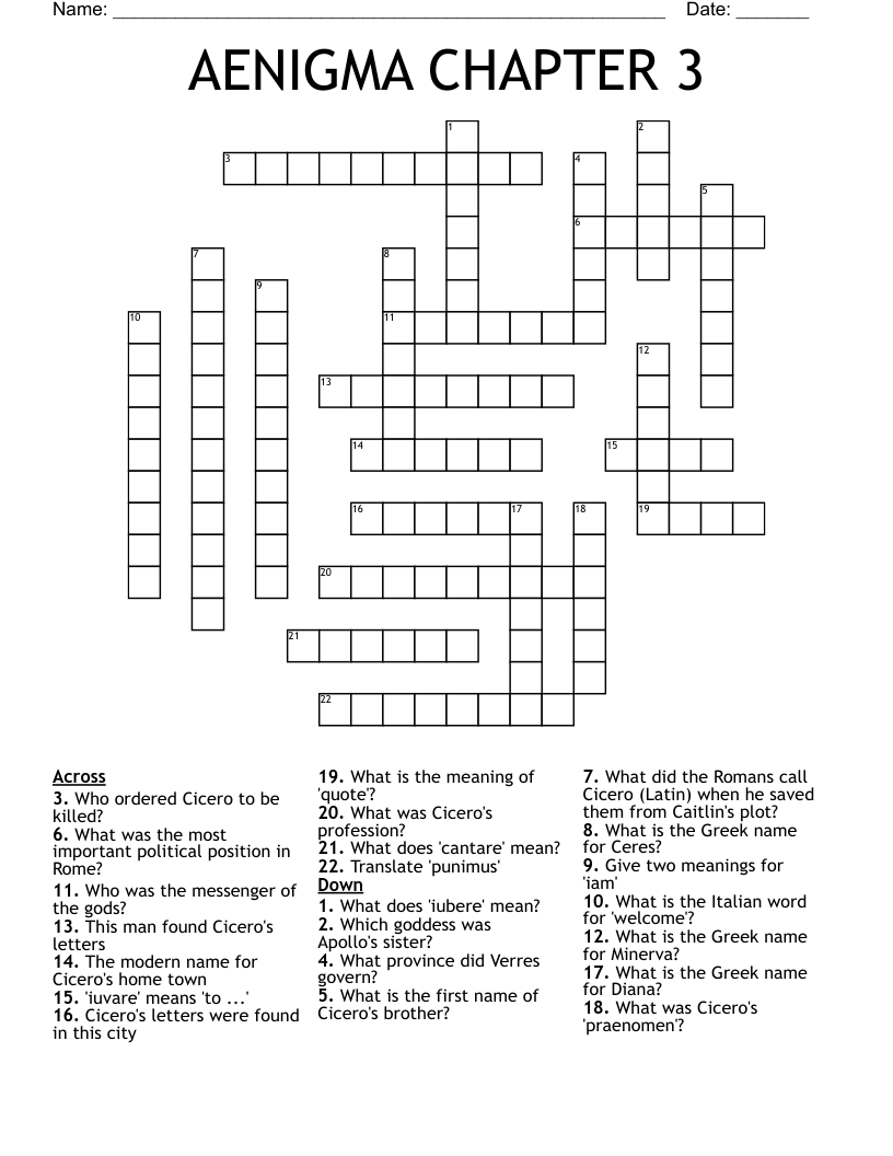 AENIGMA CHAPTER 3 Crossword
