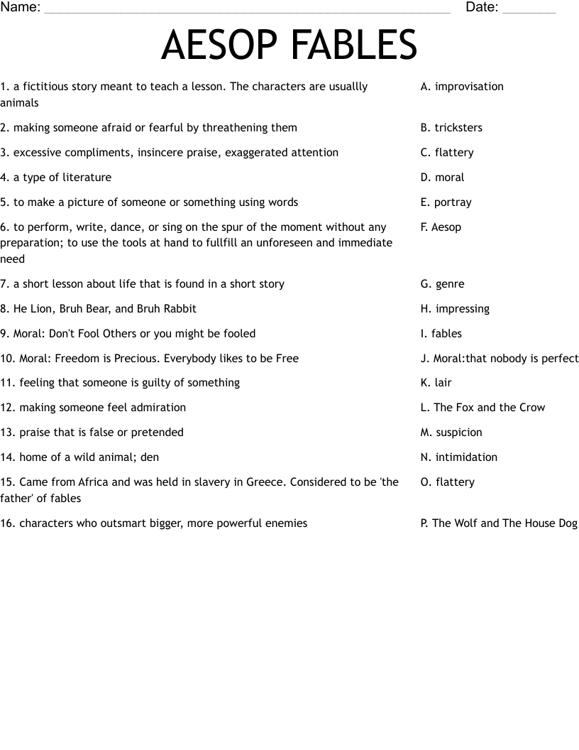 AESOP FABLES Worksheet