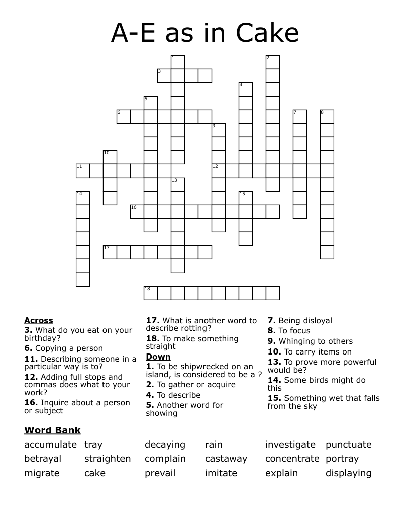 A-E as in Cake Crossword