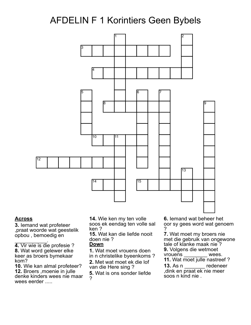 AFDELIN F      1 Korintiers         Geen Bybels       Crossword
