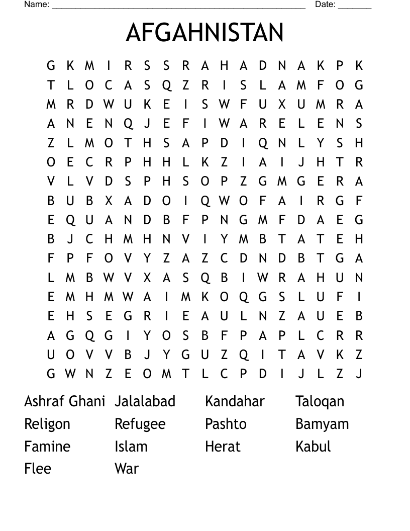 AFGAHNISTAN Word Search