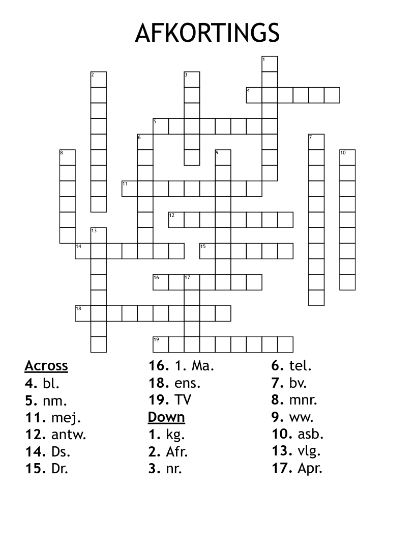 AFKORTINGS Crossword
