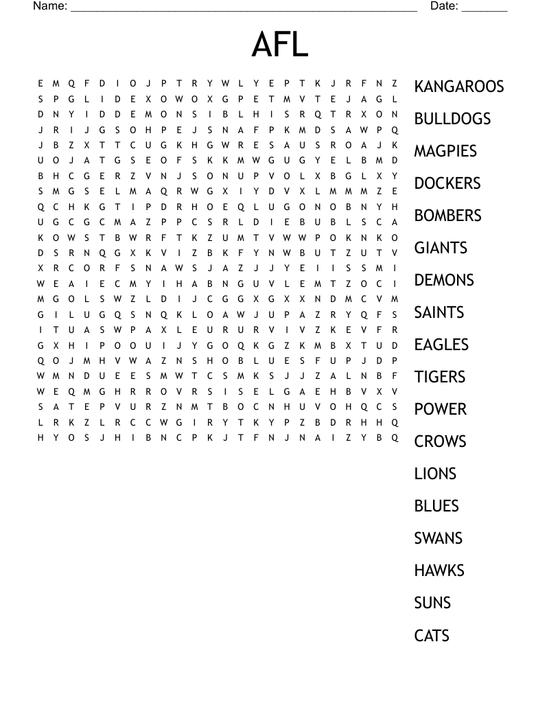 AFL Word Search