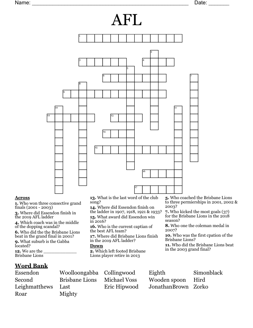AFL Crossword