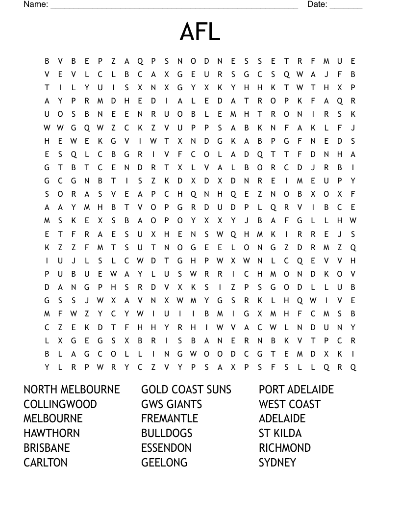 AFL Word Search