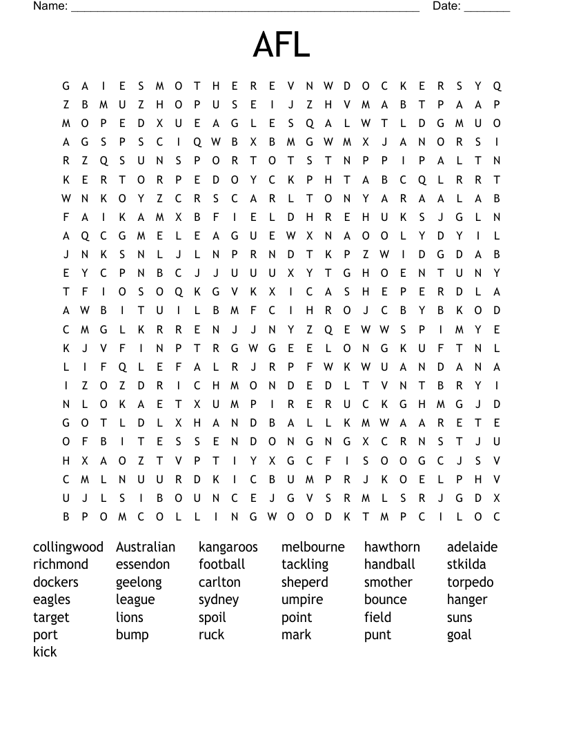 AFL Word Search