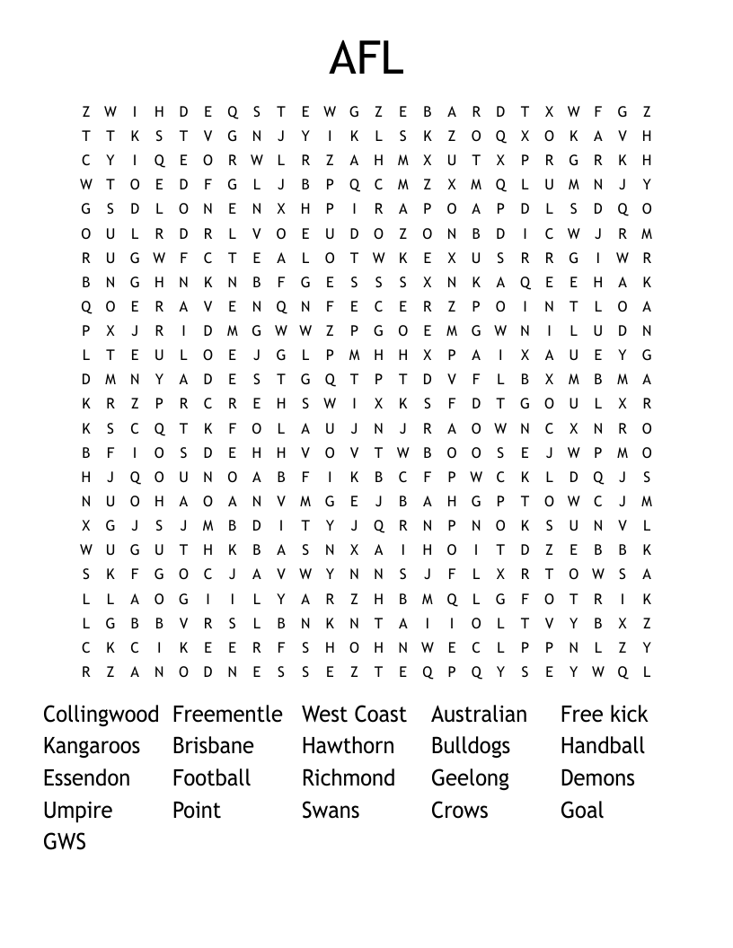 AFL Word Search