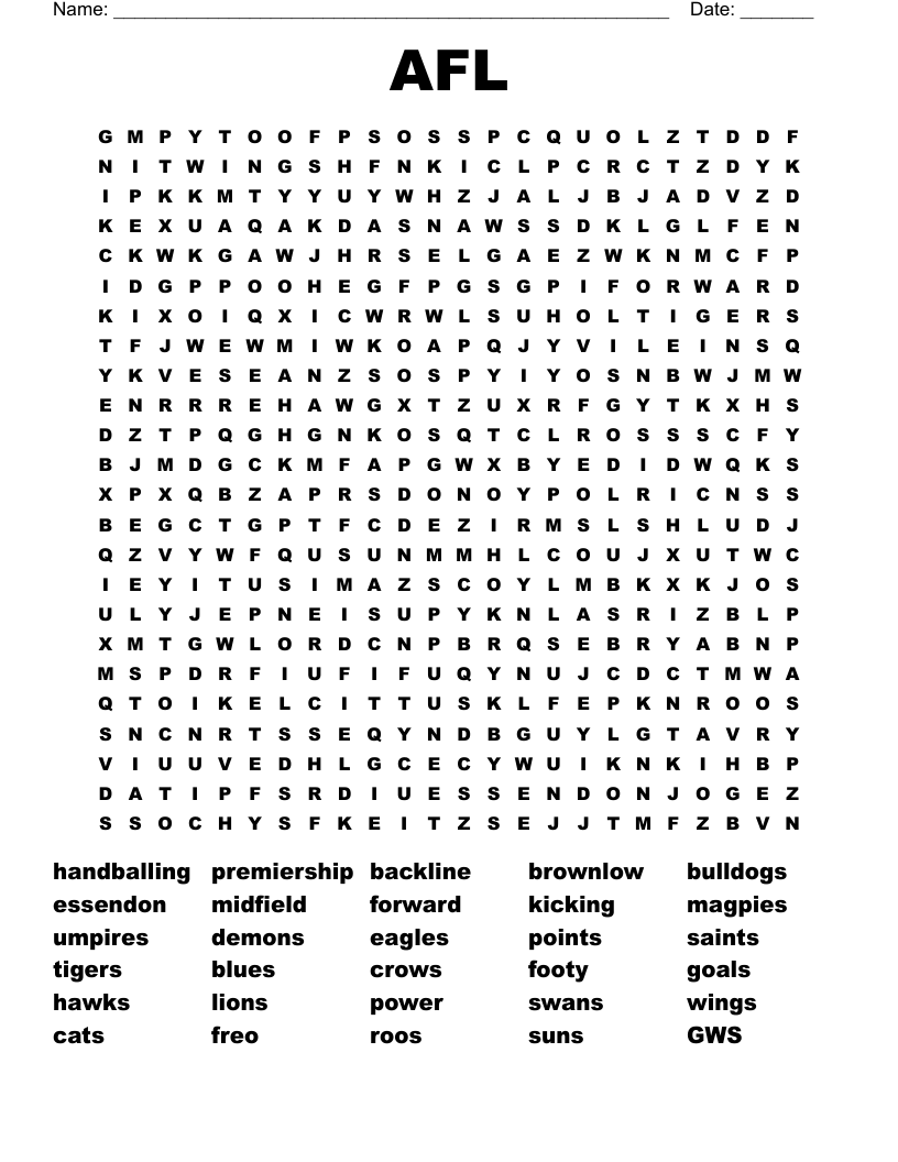 AFL Word Search