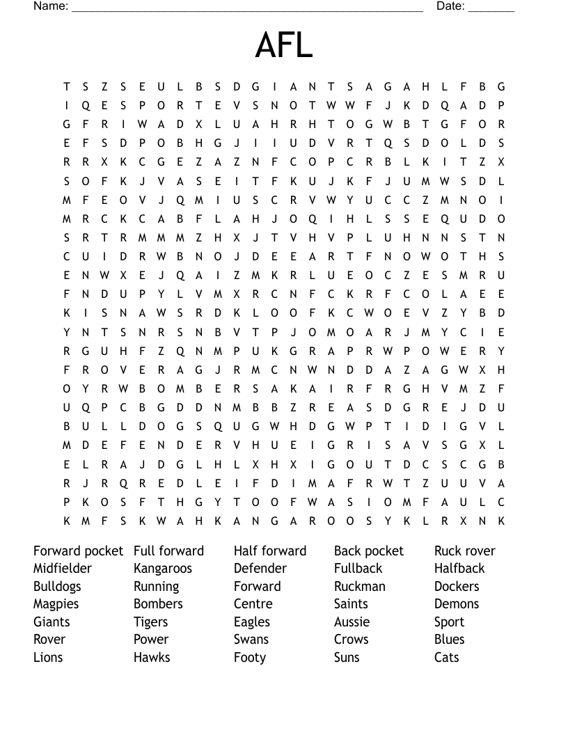 AFL Word Search