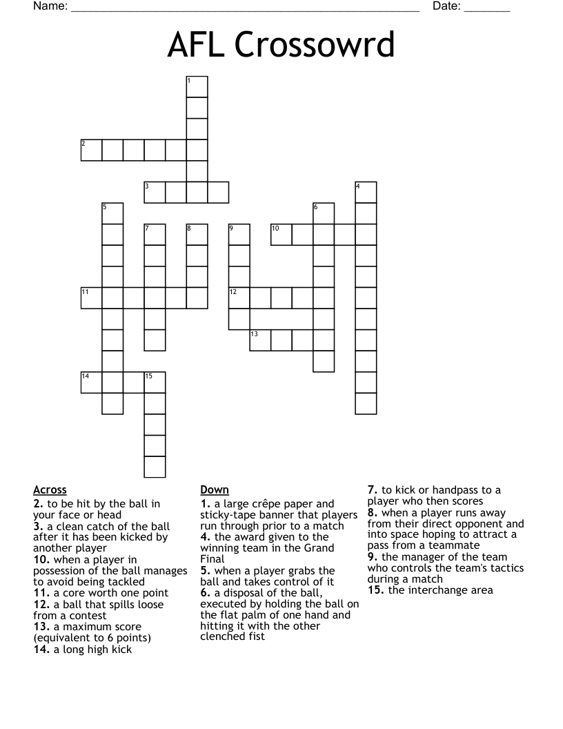 AFL Crossowrd Crossword