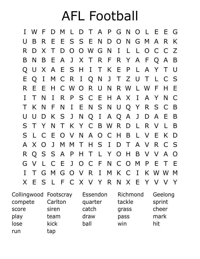 AFL Football Word Search