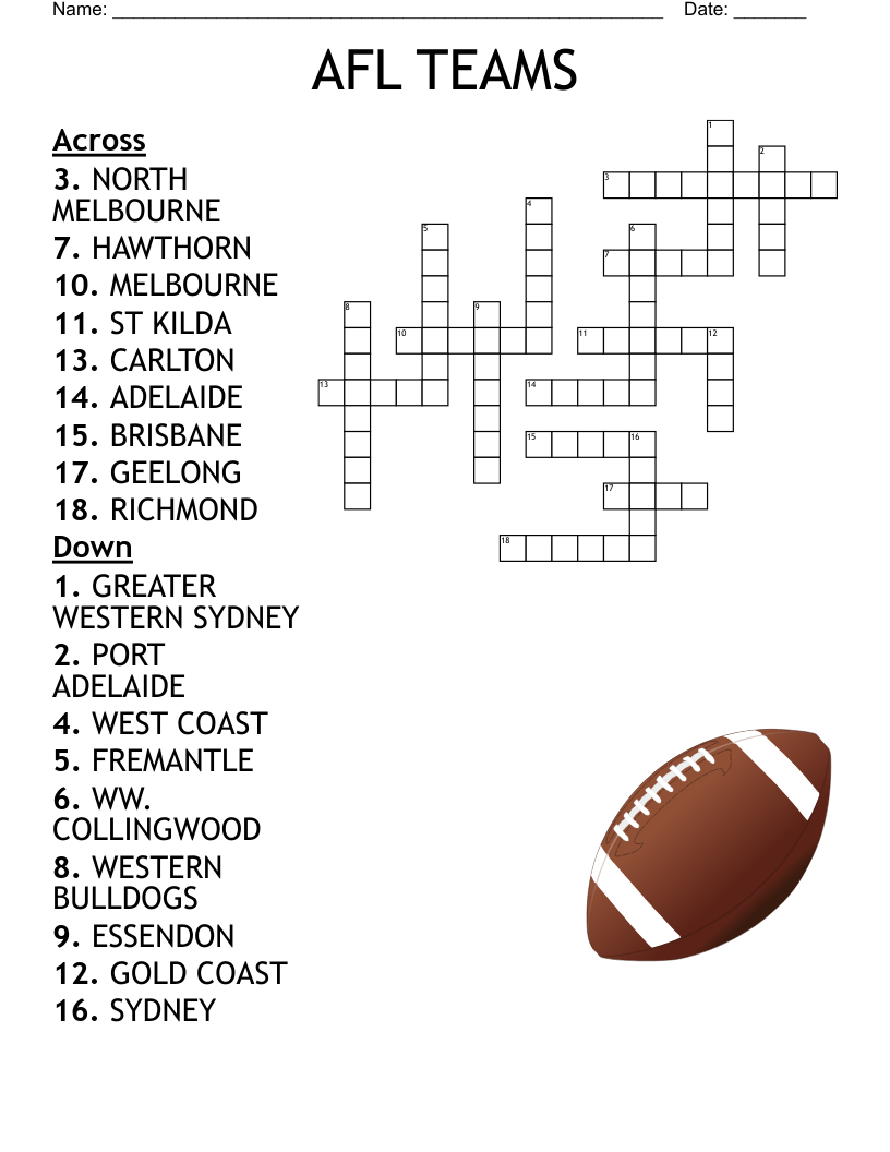 AFL TEAMS Crossword