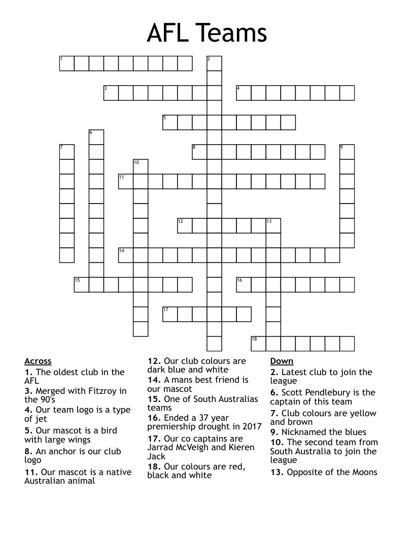 AFL Teams Crossword