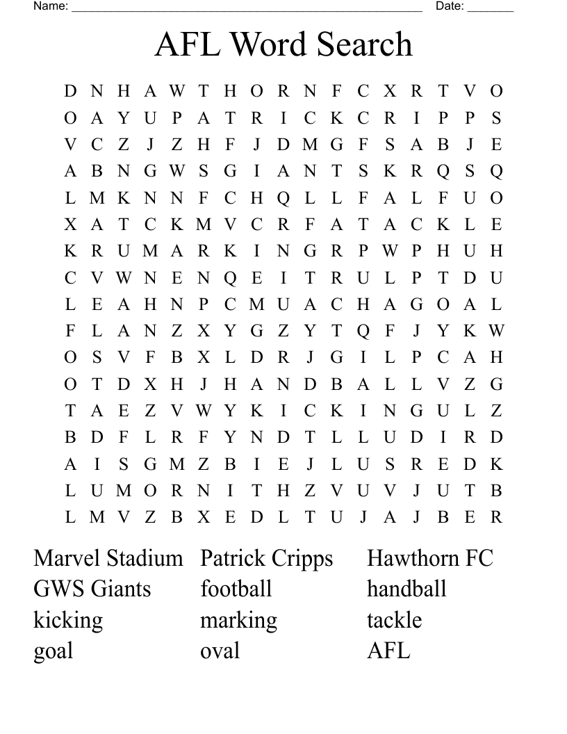 AFL Word Search