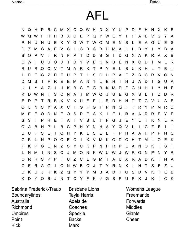 AFL  Word Search
