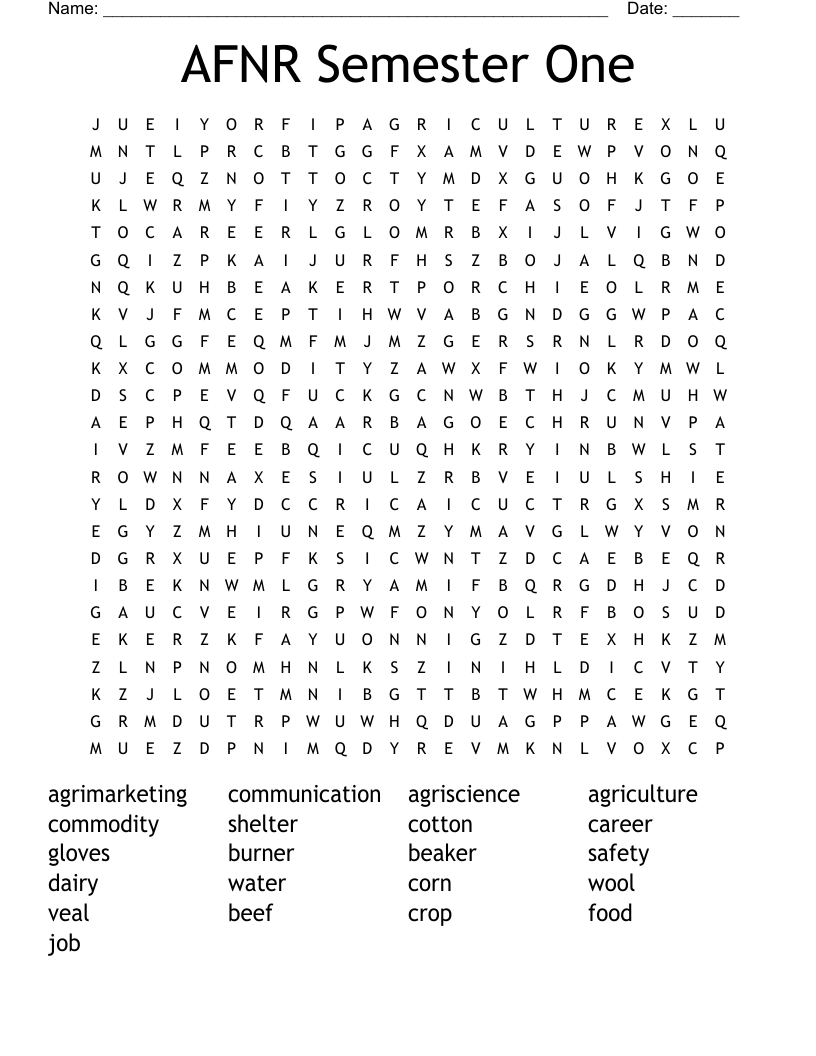 AFNR Semester One  Word Search