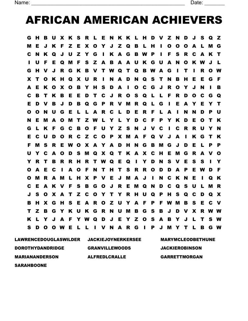 AFRICAN AMERICAN ACHIEVERS Word Search