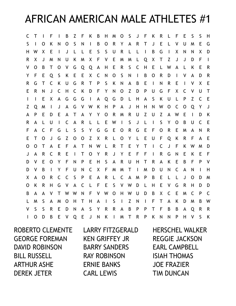 AFRICAN AMERICAN MALE ATHLETES #1 Word Search
