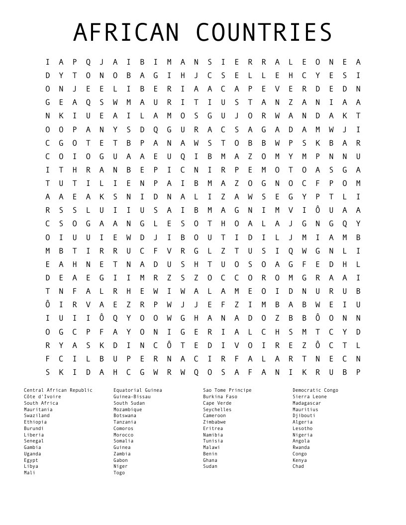 AFRICAN COUNTRIES Word Search