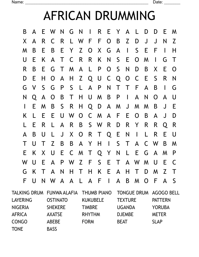 AFRICAN DRUMMING Word Search
