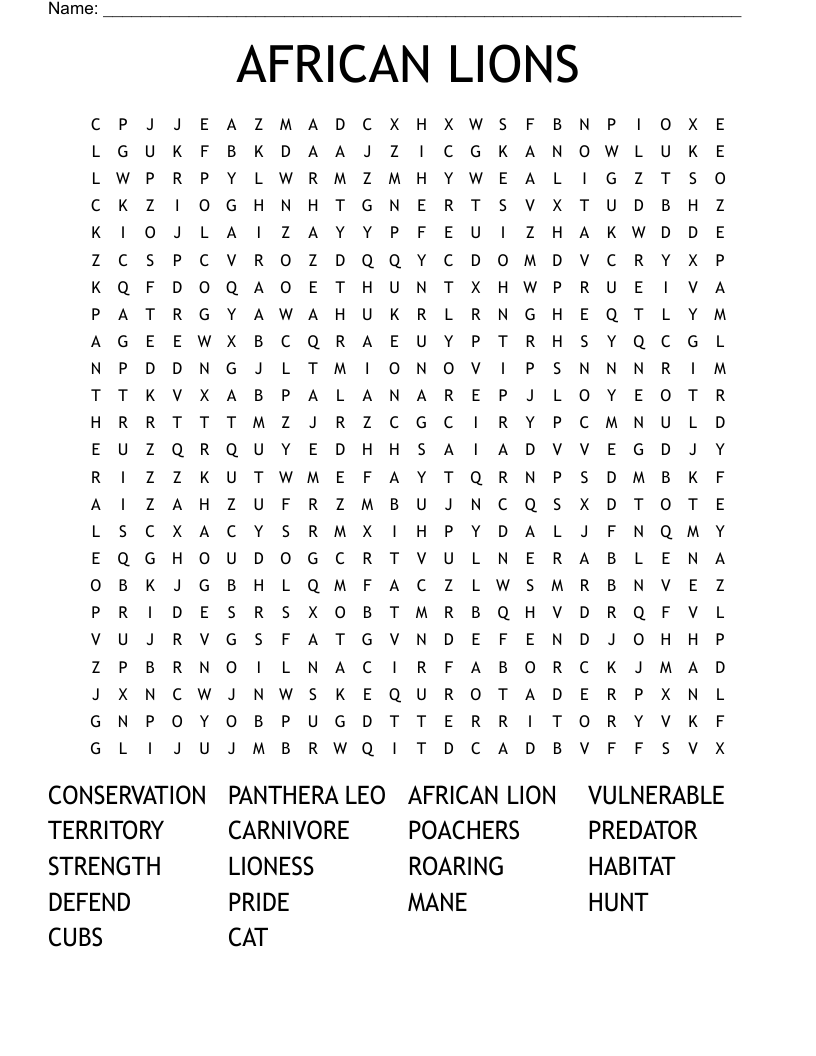 AFRICAN LIONS Word Search