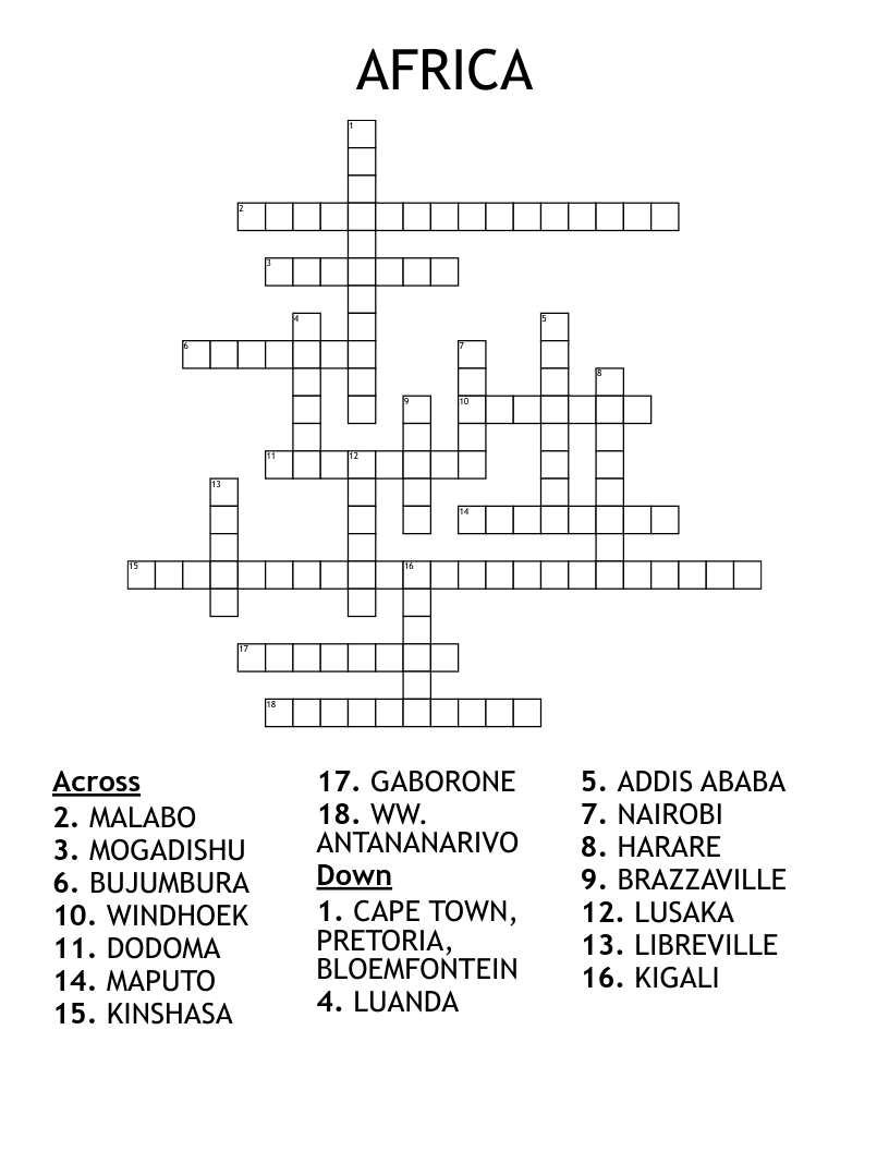 AFRICA Crossword