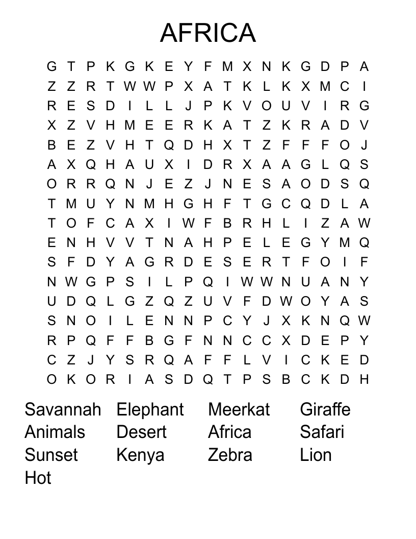 AFRICA Word Search