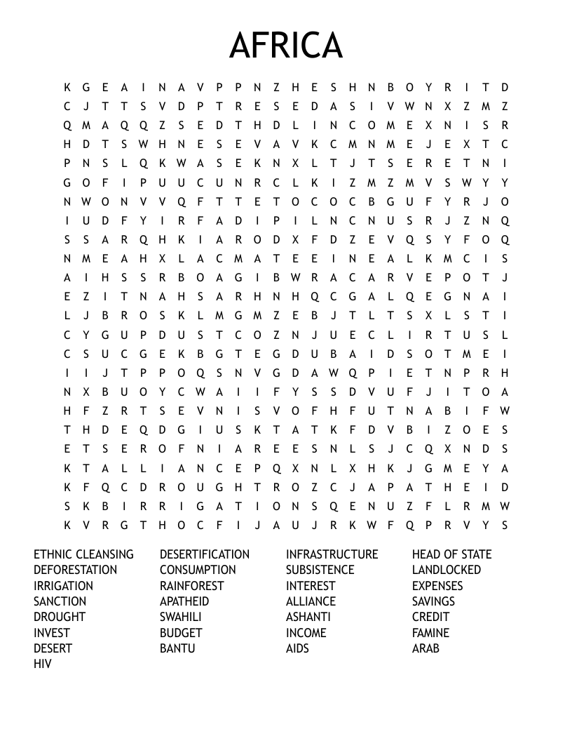 AFRICA Word Search