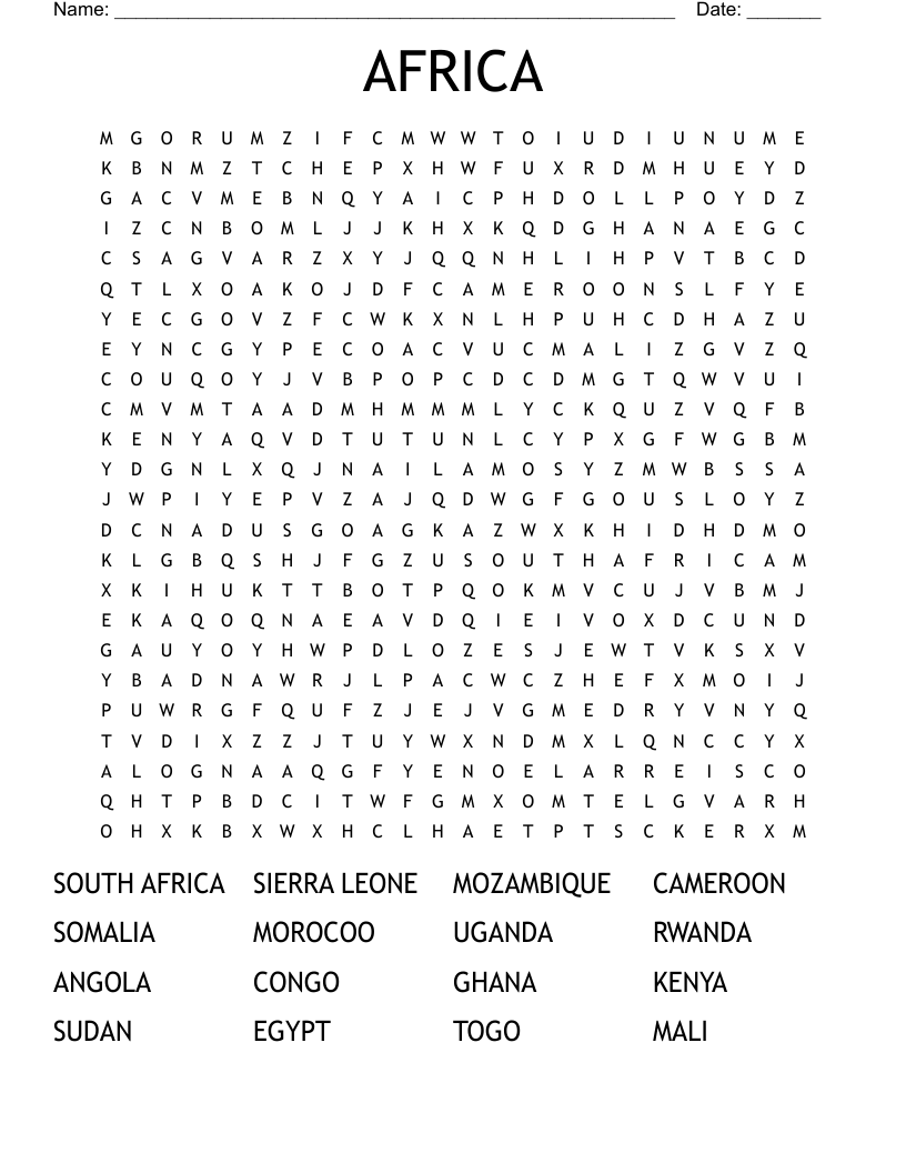 AFRICA Word Search