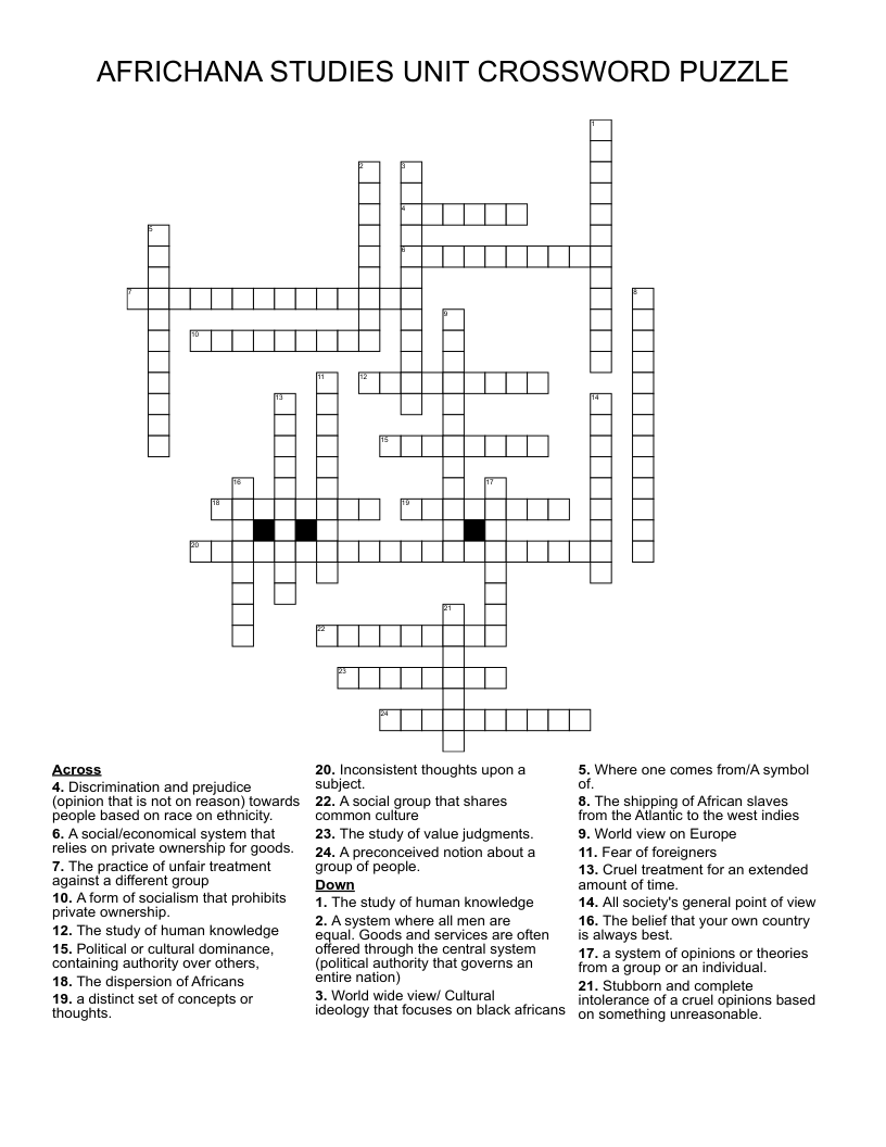 AFRICHANA STUDIES UNIT CROSSWORD PUZZLE 
