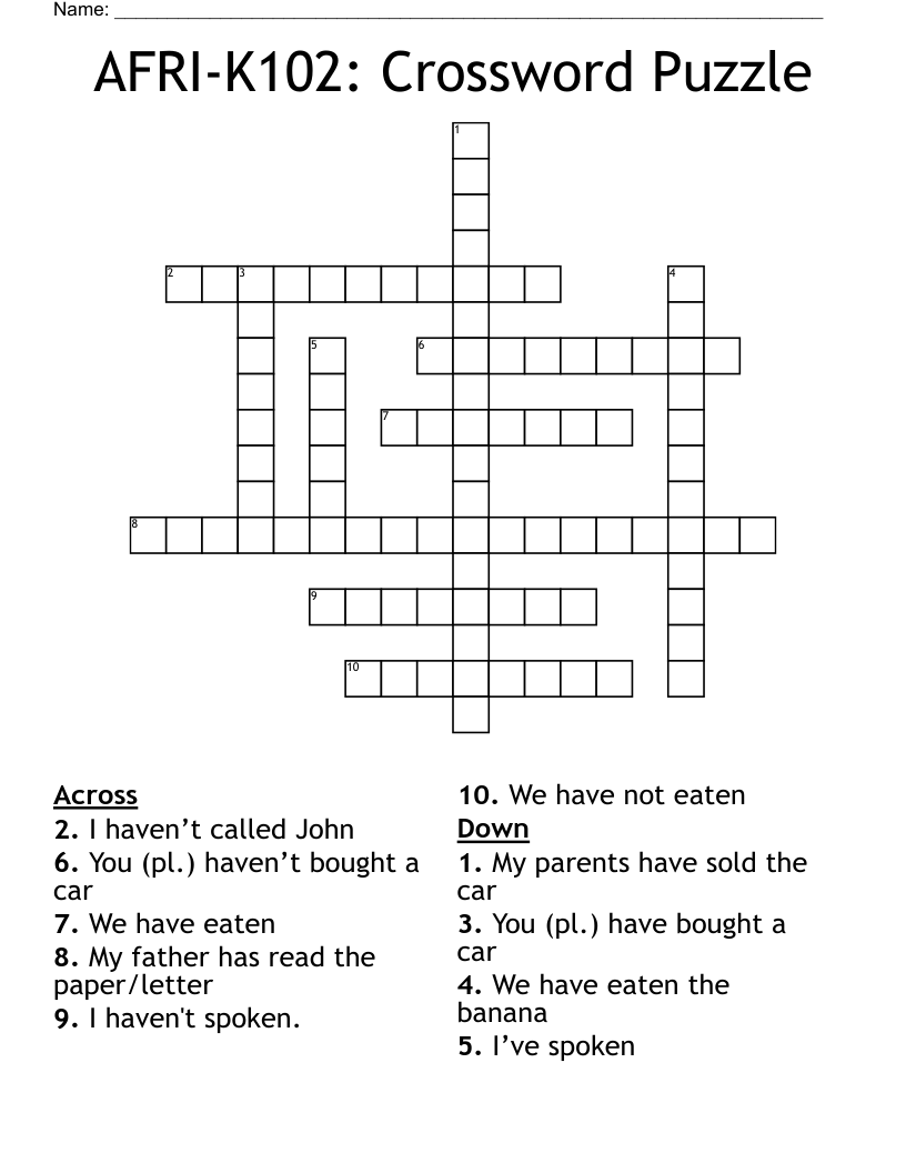 AFRI-K102: Crossword Puzzle