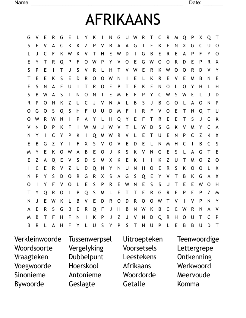 AFRIKAANS Word Search