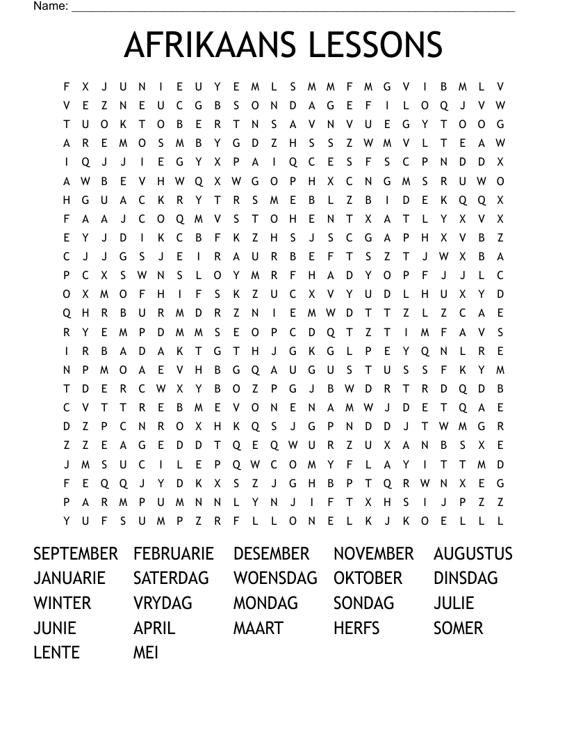 AFRIKAANS LESSONS Word Search