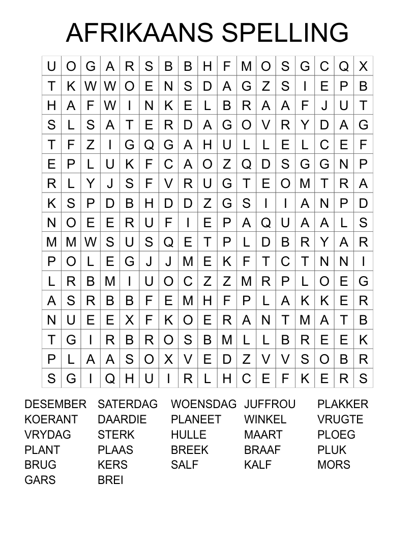 AFRIKAANS SPELLING Word Search