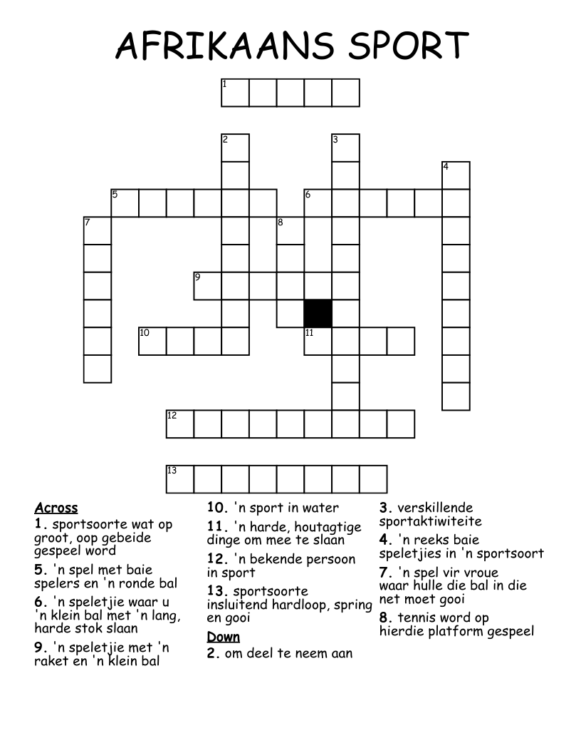 AFRIKAANS SPORT Crossword
