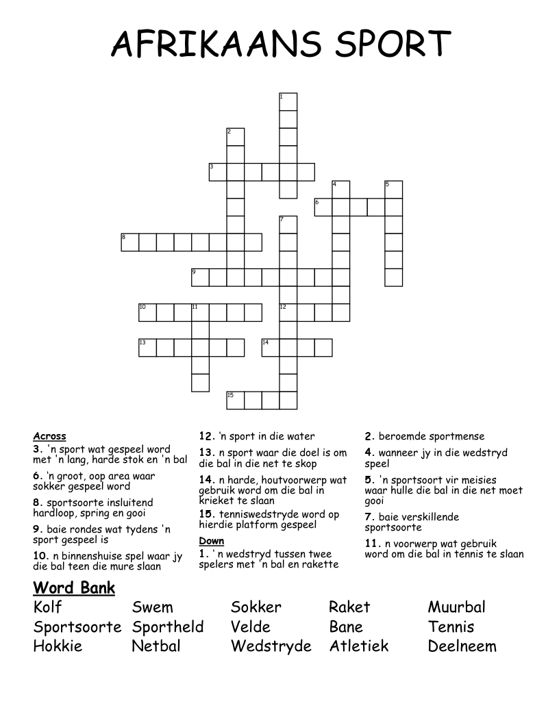AFRIKAANS SPORT Crossword