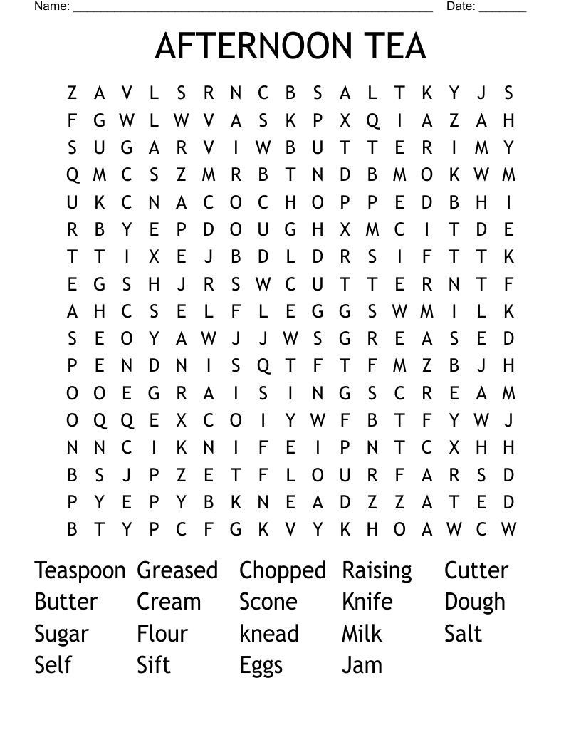 AFTERNOON TEA Word Search