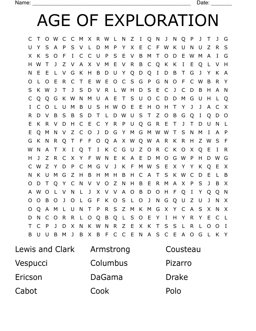 AGE OF EXPLORATION Word Search