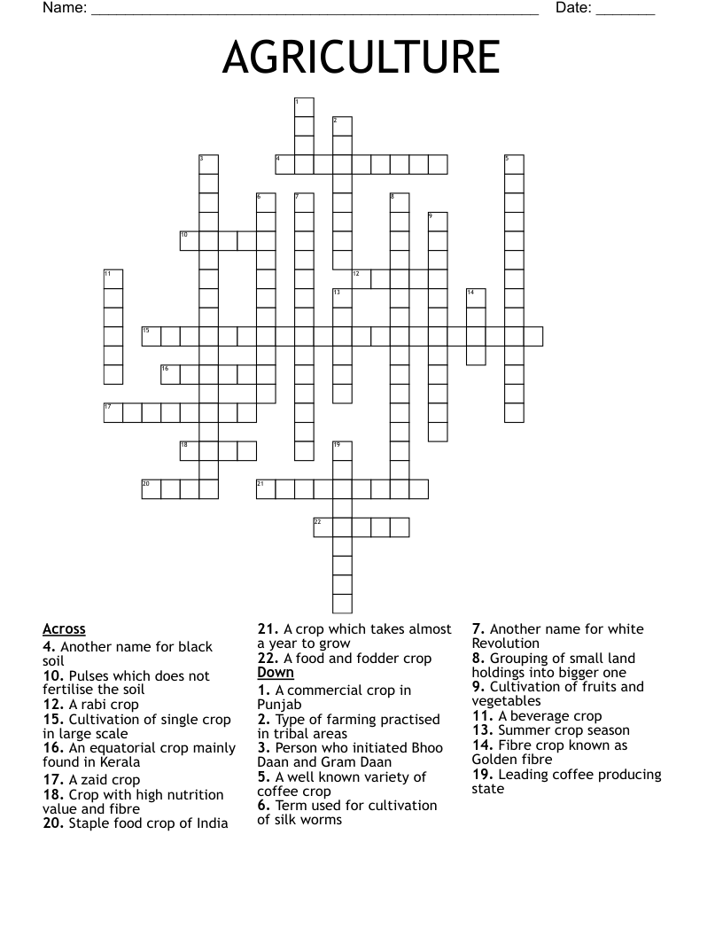 AGRICULTURE Crossword