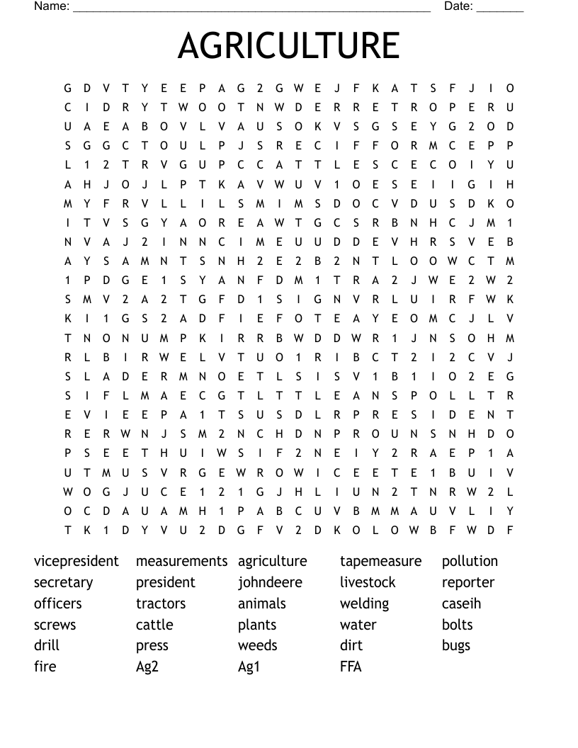 AGRICULTURE Word Search