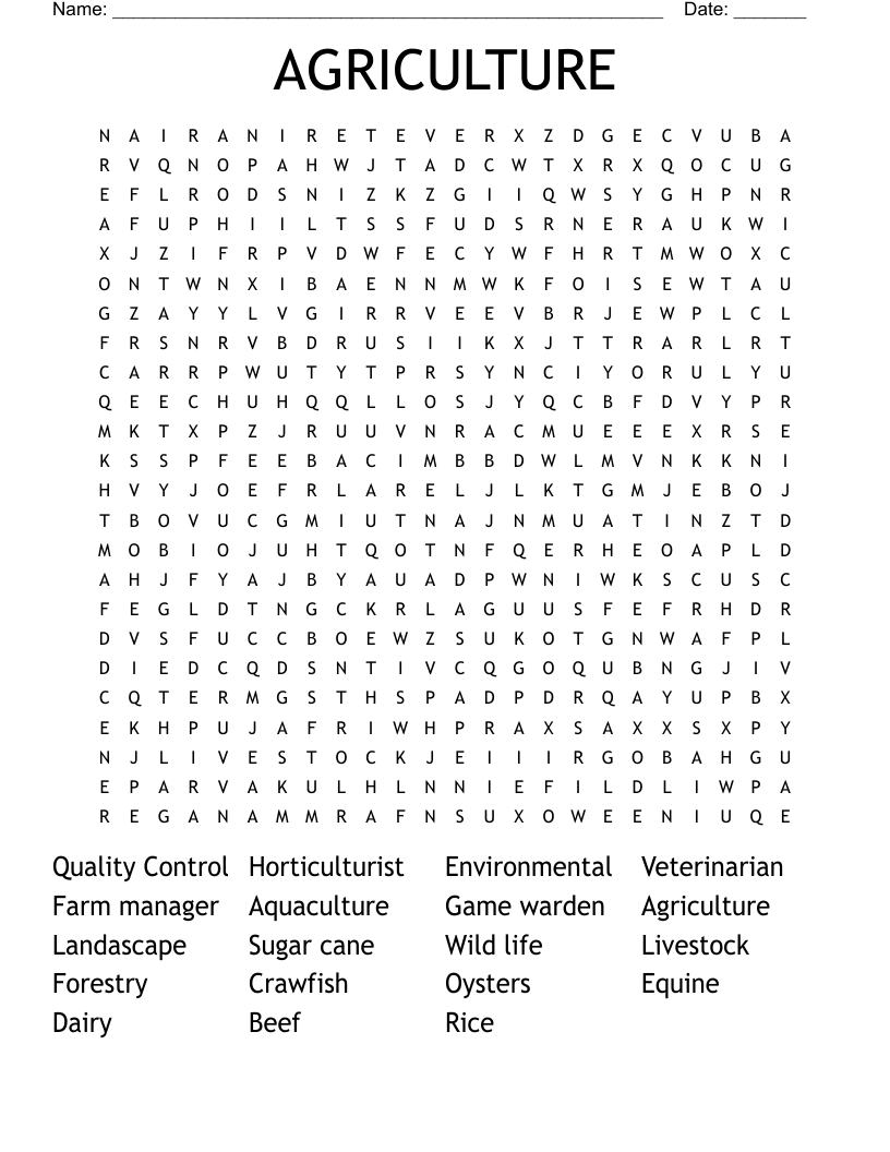 AGRICULTURE Word Search