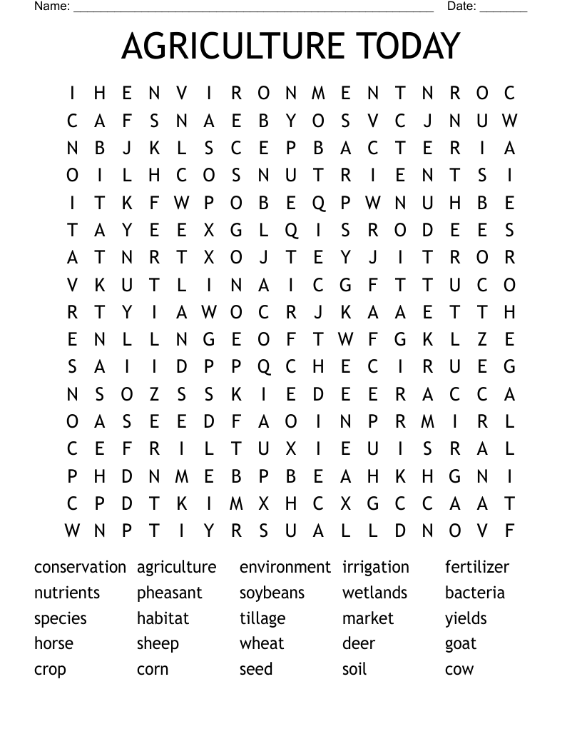 AGRICULTURE TODAY Word Search