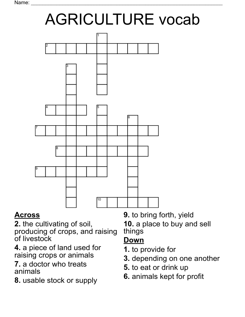 AGRICULTURE vocab Crossword