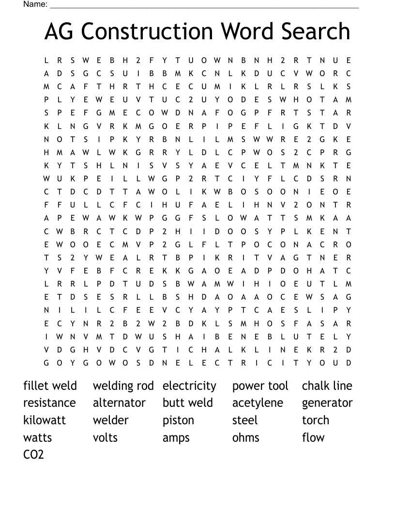 AG Construction Word Search 