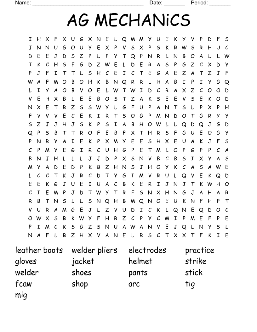 AG MECHANiCS Word Search