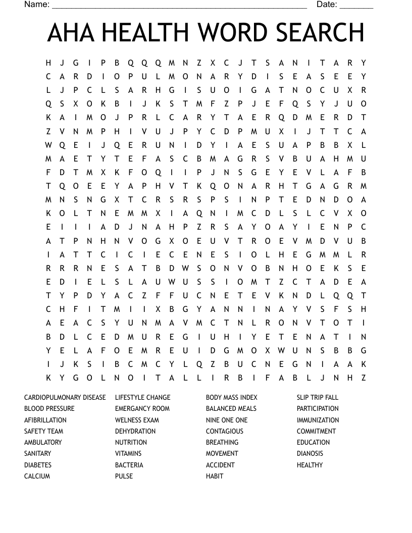 AHA HEALTH WORD SEARCH 