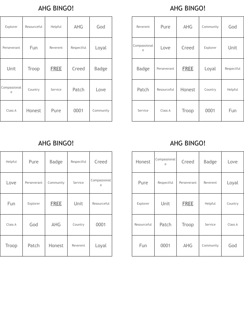 AHG BINGO!