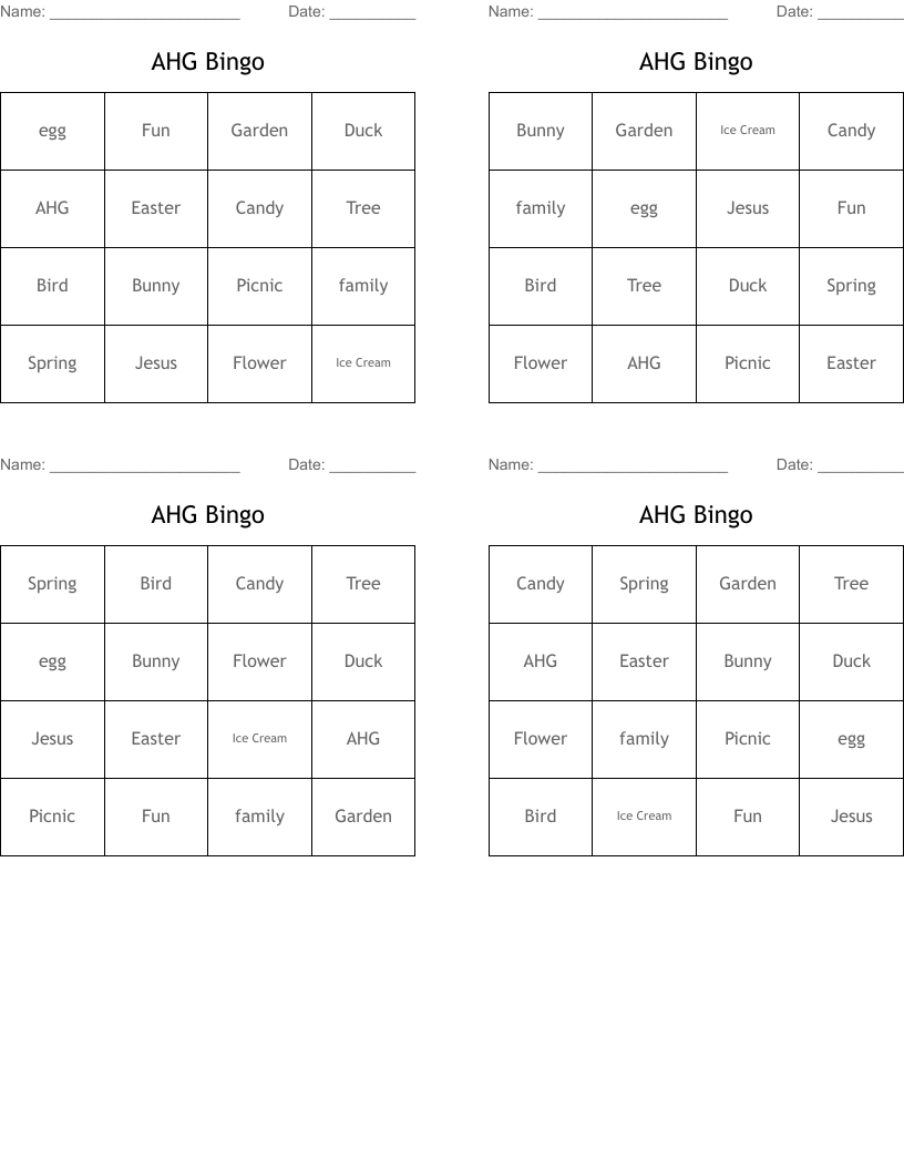 AHG Bingo