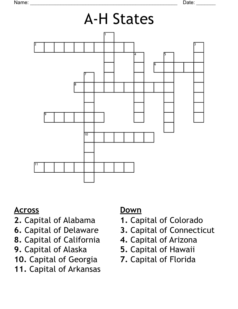 A-H States Crossword