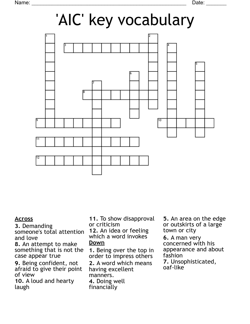 'AIC' key vocabulary Crossword